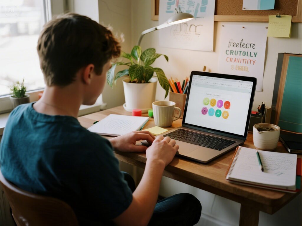 Inspiring workspace set up for a young entrepreneur