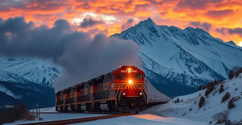 Freight train traveling along a mainline rail corridor