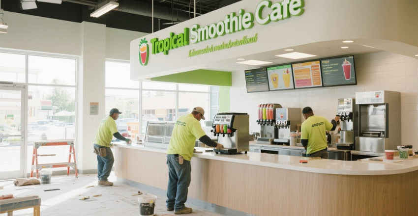 Tropical Smoothie franchise storefront in a shopping center